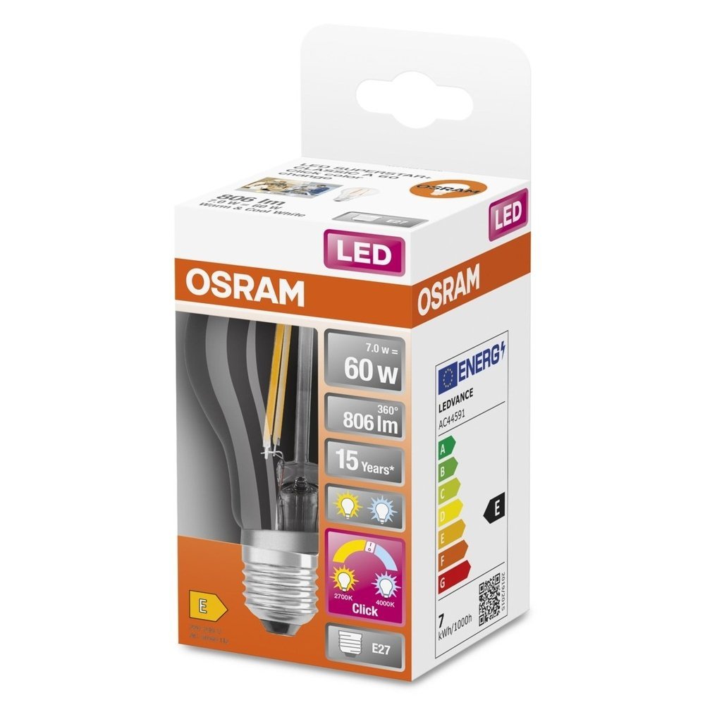 4058075434820 - Průhledná LED žárovka E27 7 W CLASSIC A, laditelná bílá - Žárovka - LEDVANCE e-shop