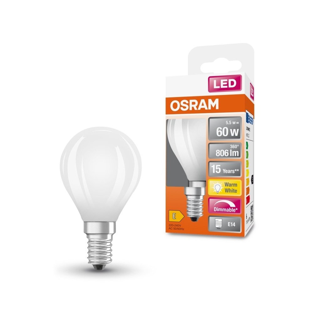 Stmívatelná LED matná žárovka E14 6,5 W CLASSIC P, teplá bílá