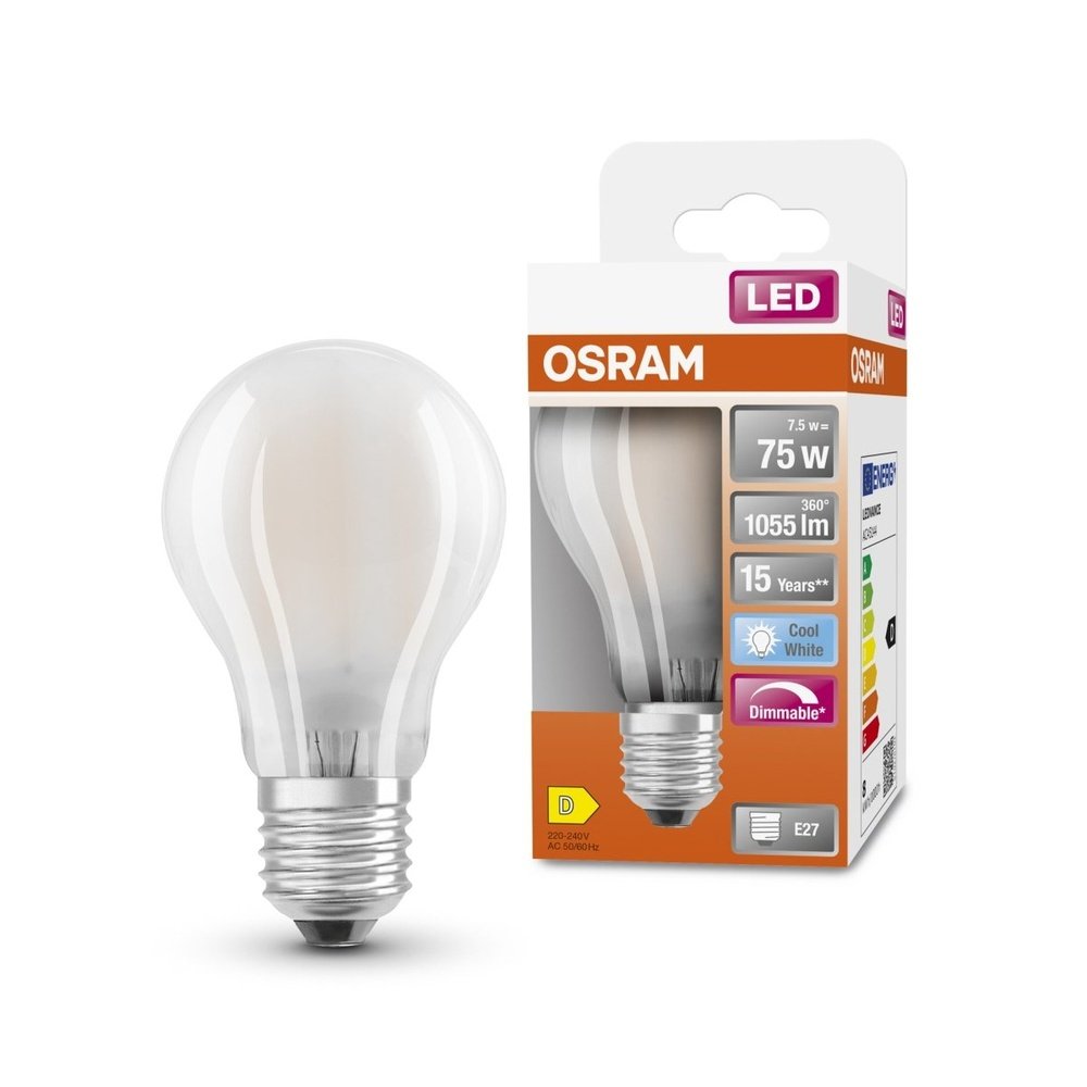 Stmívatelná LED matná žárovka E27 7,5 W CLASSIC A, studená bílá