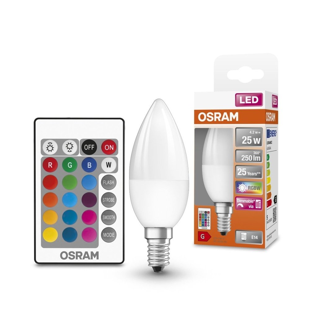 Stmívatelná LED žárovka s dálkovým ovládáním RGBW E14 4,2 W