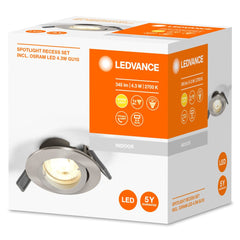 4058075573017 - Stropní LED bodovka stříbrná GU10 4.3W ECESS ADJ teplá bílá - Podhledové svítidlo - LEDVANCE e-shop