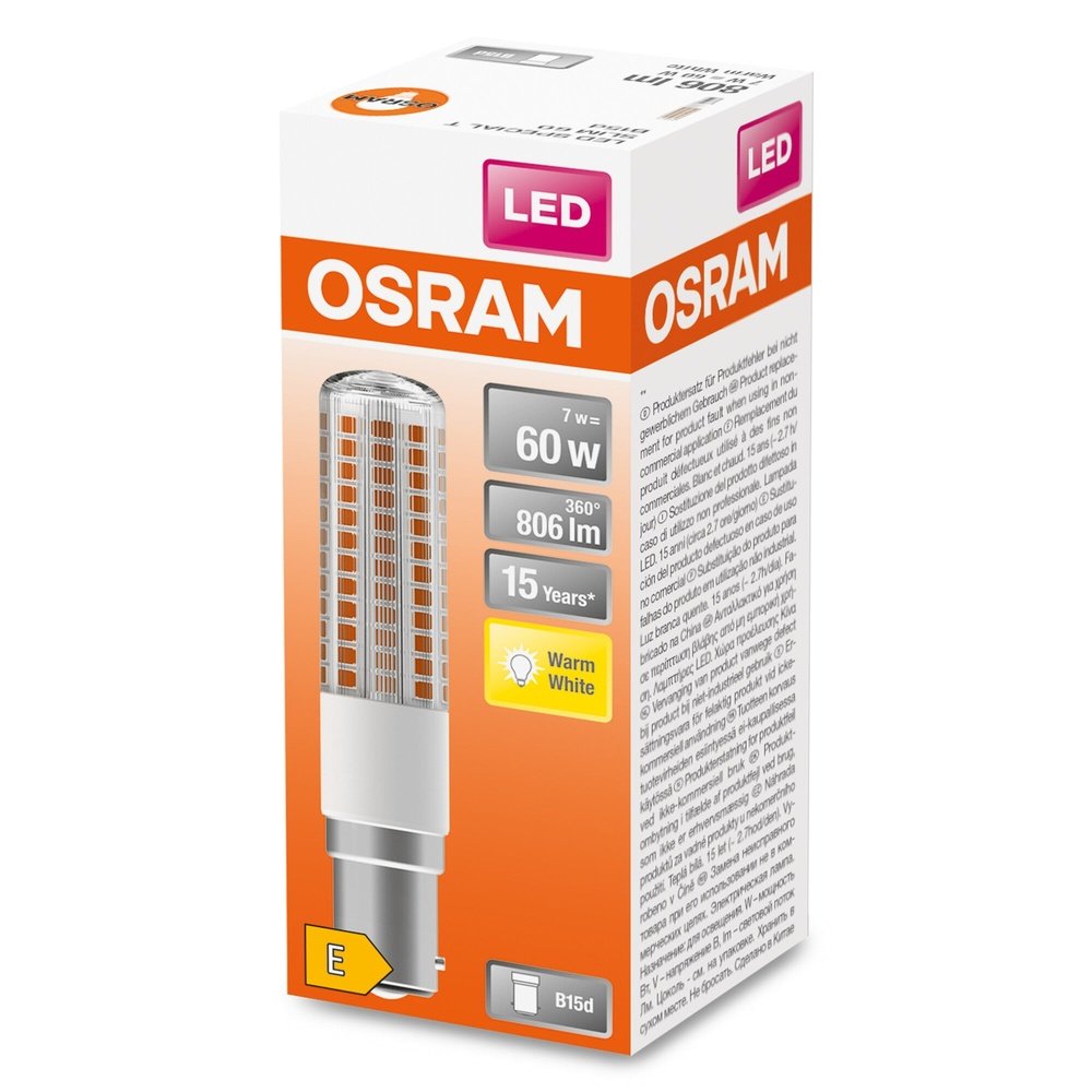 Trubicová LED žárovka SPECIAL B15d 60 W, teplá bílá