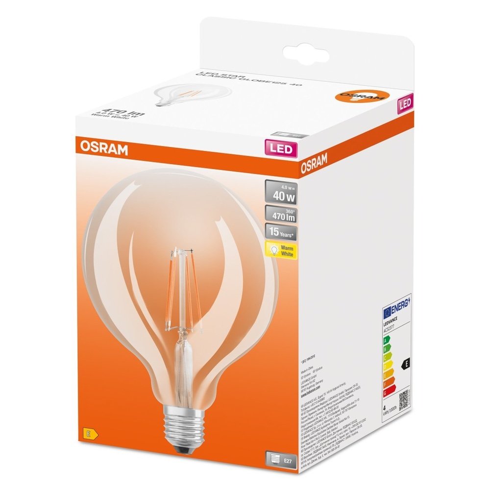 4052899972384 - Velká kulatá LED žárovka E27 40 W GLOBE, teplá bílá - Žárovka - LEDVANCE e-shop