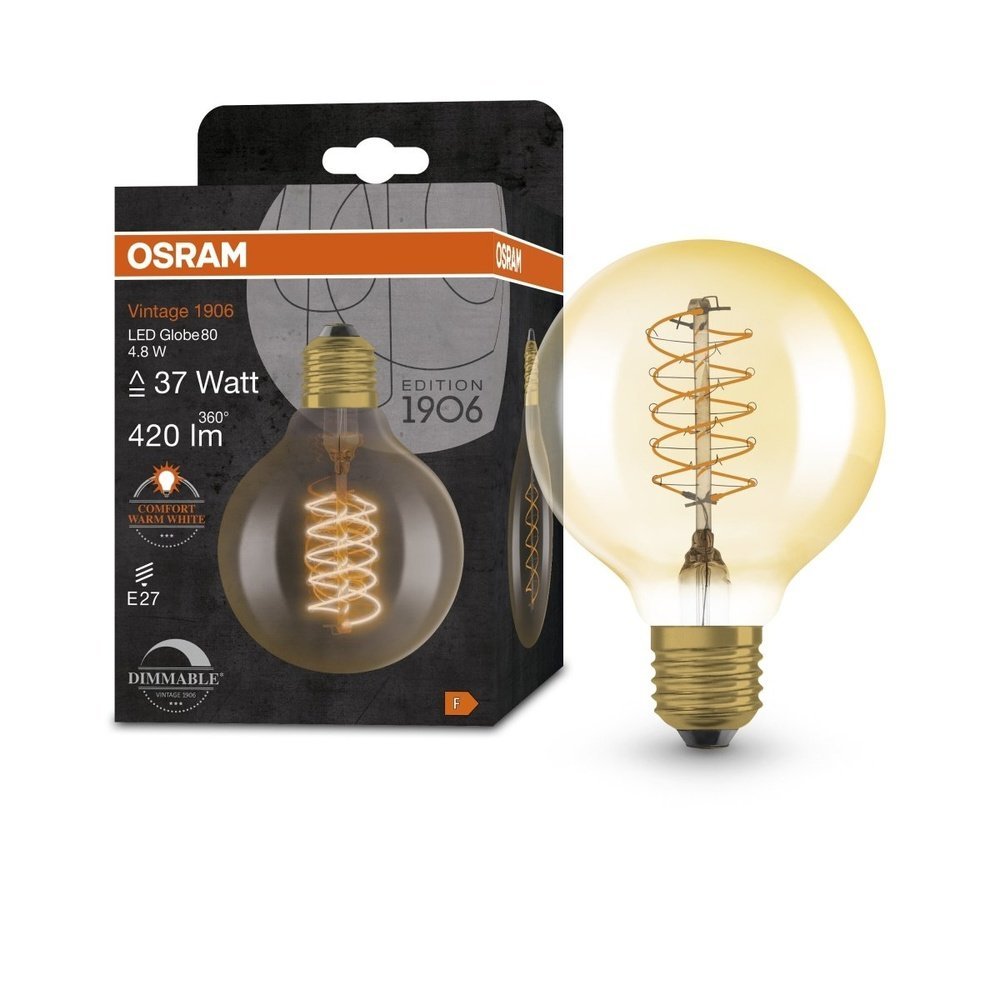 Vintage stmívatelná LED žárovka E27 4,8 W GLOBE, teplá bílá