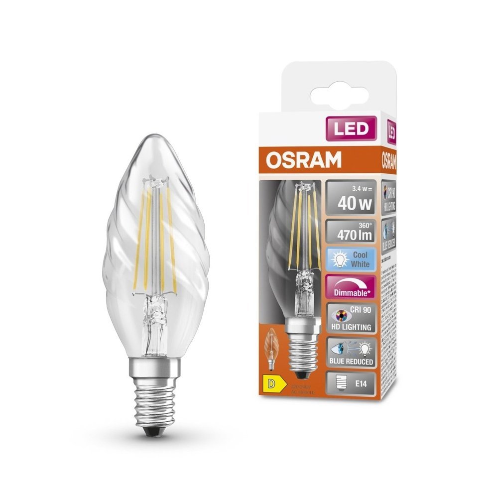 Vroubkovaná průhledná LED žárovka E14 3,4 W SUPERSTAR, studená bílá