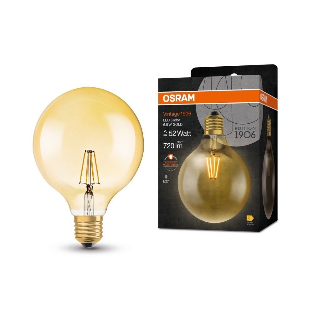 4058075809406 - Zlatá LED vintage žárovka E27 6,5 W GLOBE, teplá bílá - Žárovka - LEDVANCE e-shop