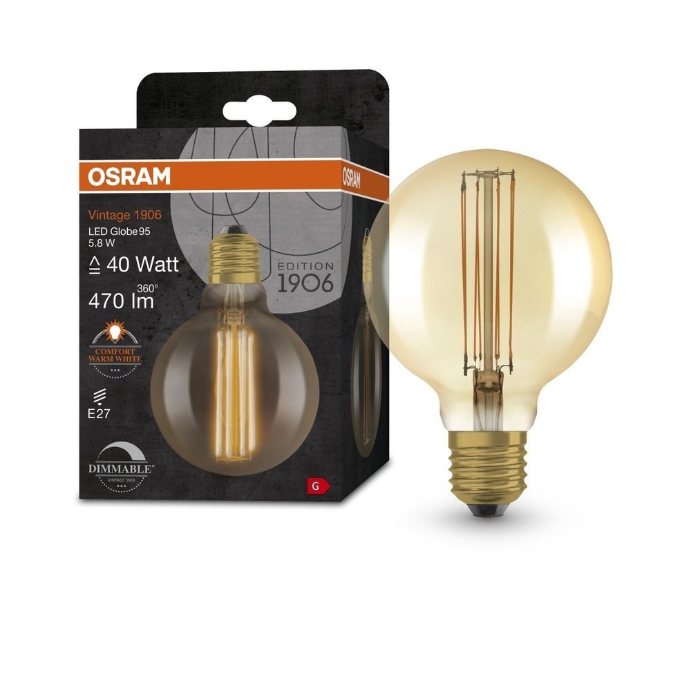 Zlatá vintage LED žárovka E27 5,8 W GLOBE, teplá bílá