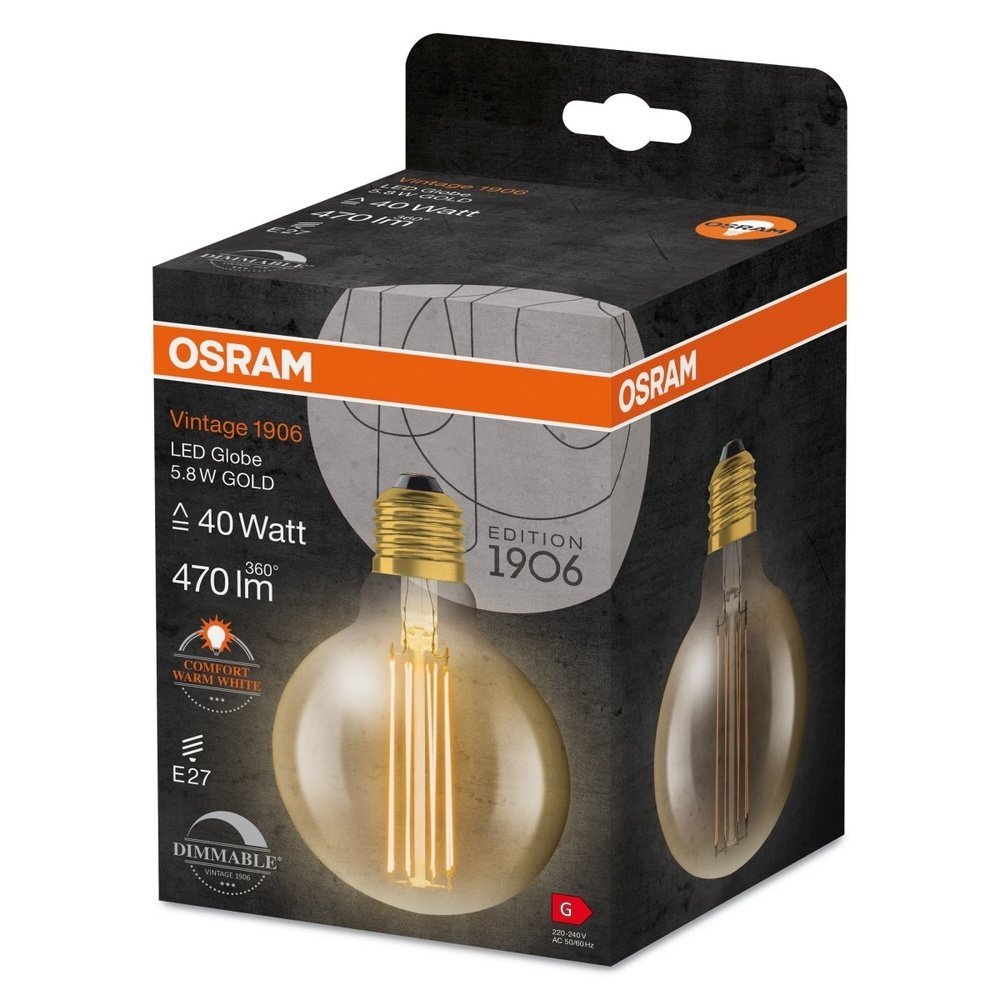 4058075761759 - Zlatá vintage LED žárovka E27 5,8 W GLOBE, teplá bílá - Žárovka - LEDVANCE e-shop